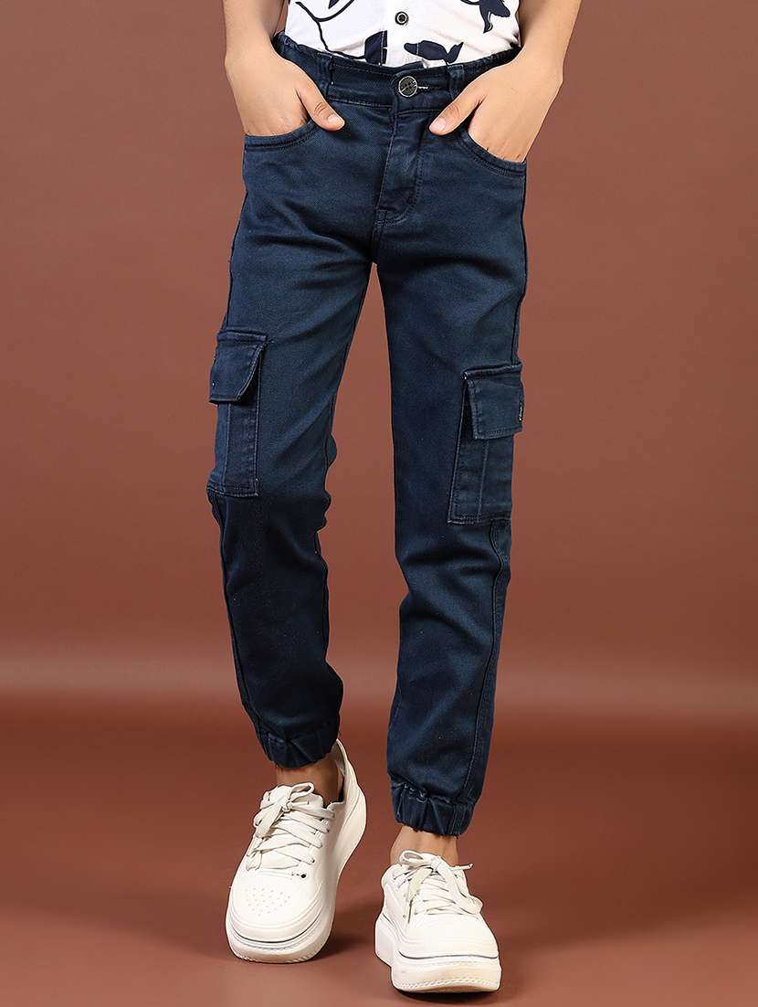 boys solid mid rise denim cargo