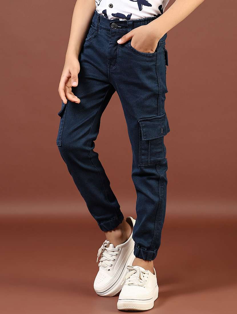boys solid mid rise denim cargo - 21692701 -  Standard Image - 1
