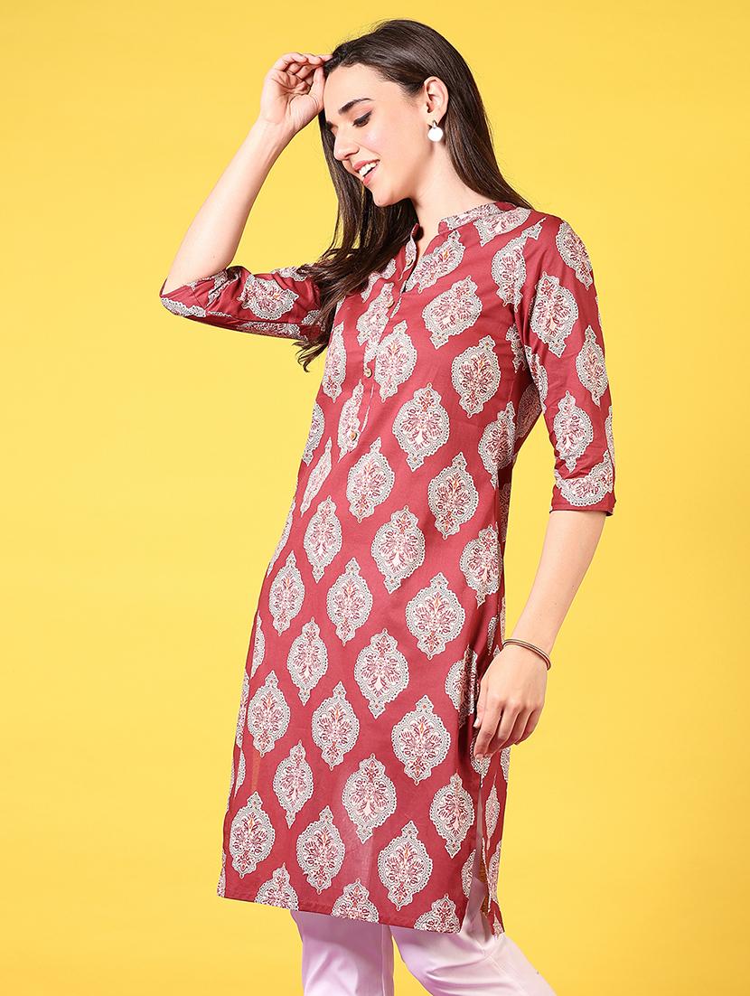 women mandarin neck printed straight kurta - 21692741 -  Standard Image - 1