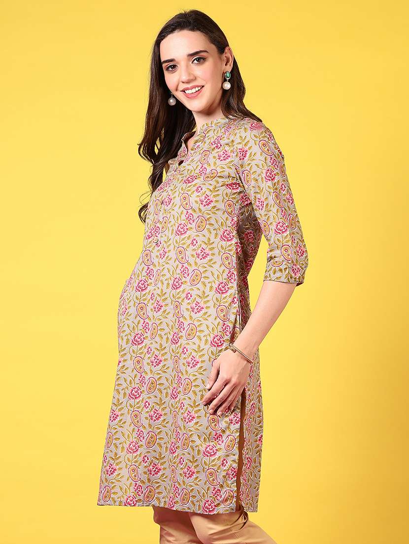 women mandarin neck floral printed straight kurta - 21692743 -  Standard Image - 1