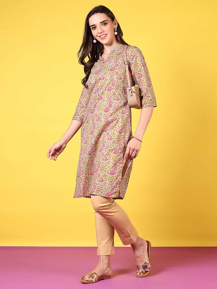 women mandarin neck floral printed straight kurta - 21692743 -  Standard Image - 4
