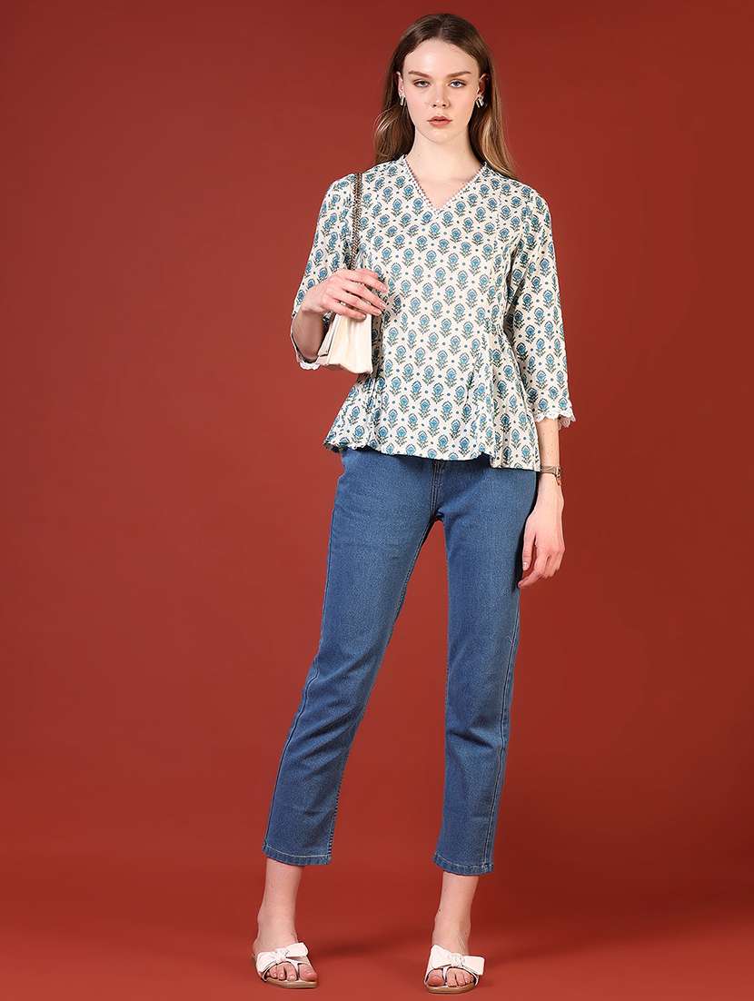 women printed three quarter sleeve a-line top - 21692765 - Standard Image - 4