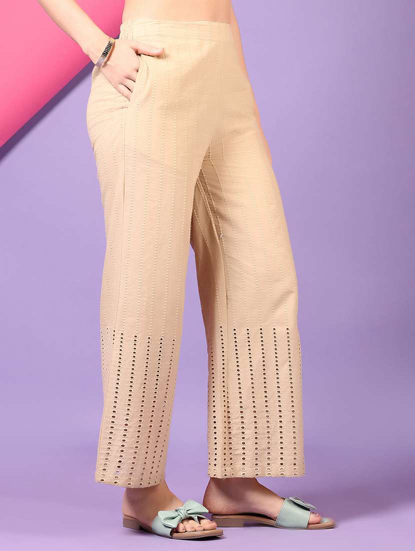 women off white embroidered straight palazzo - 21692771 -  Standard Image - 1