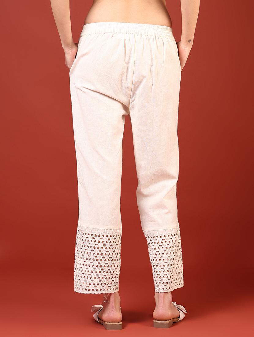 women solid lace hem straight pants - 21692772 -  Standard Image - 1