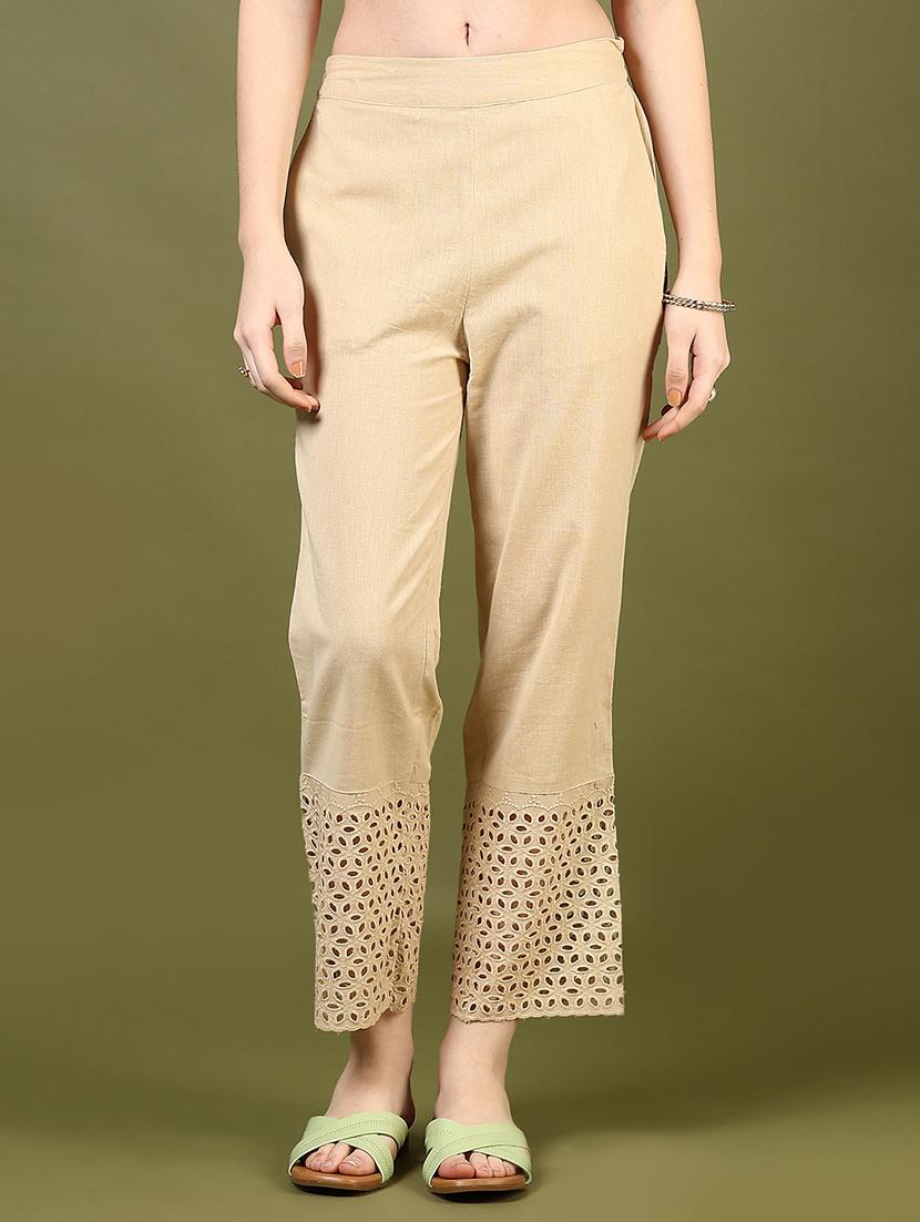 women solid lace hem straight pant - 21692773 - Zoom Image - 0