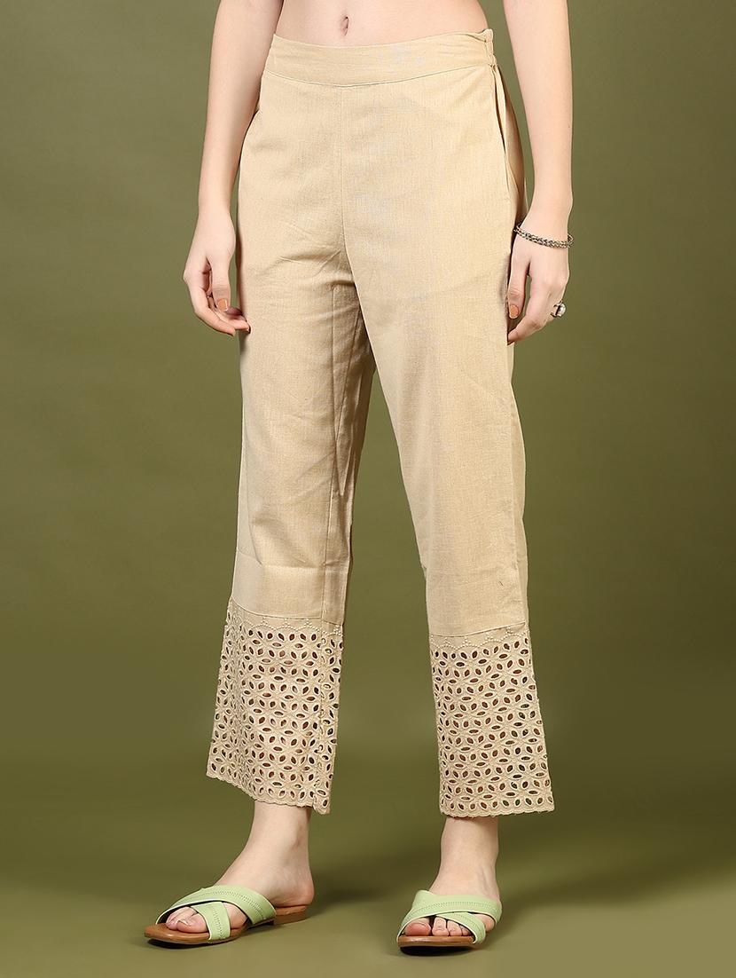 women solid lace hem straight pant - 21692773 - Standard Image - 6