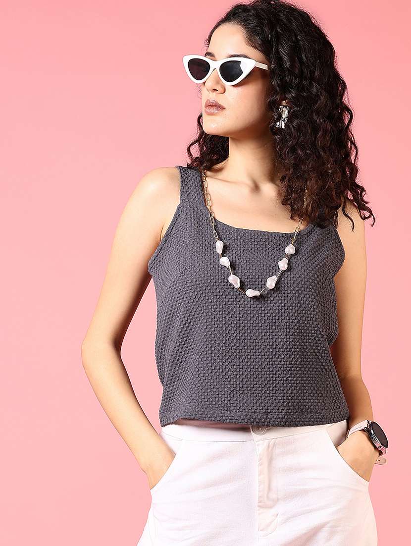 women grey shoulder strap crop top - 21692774 -  Standard Image - 1