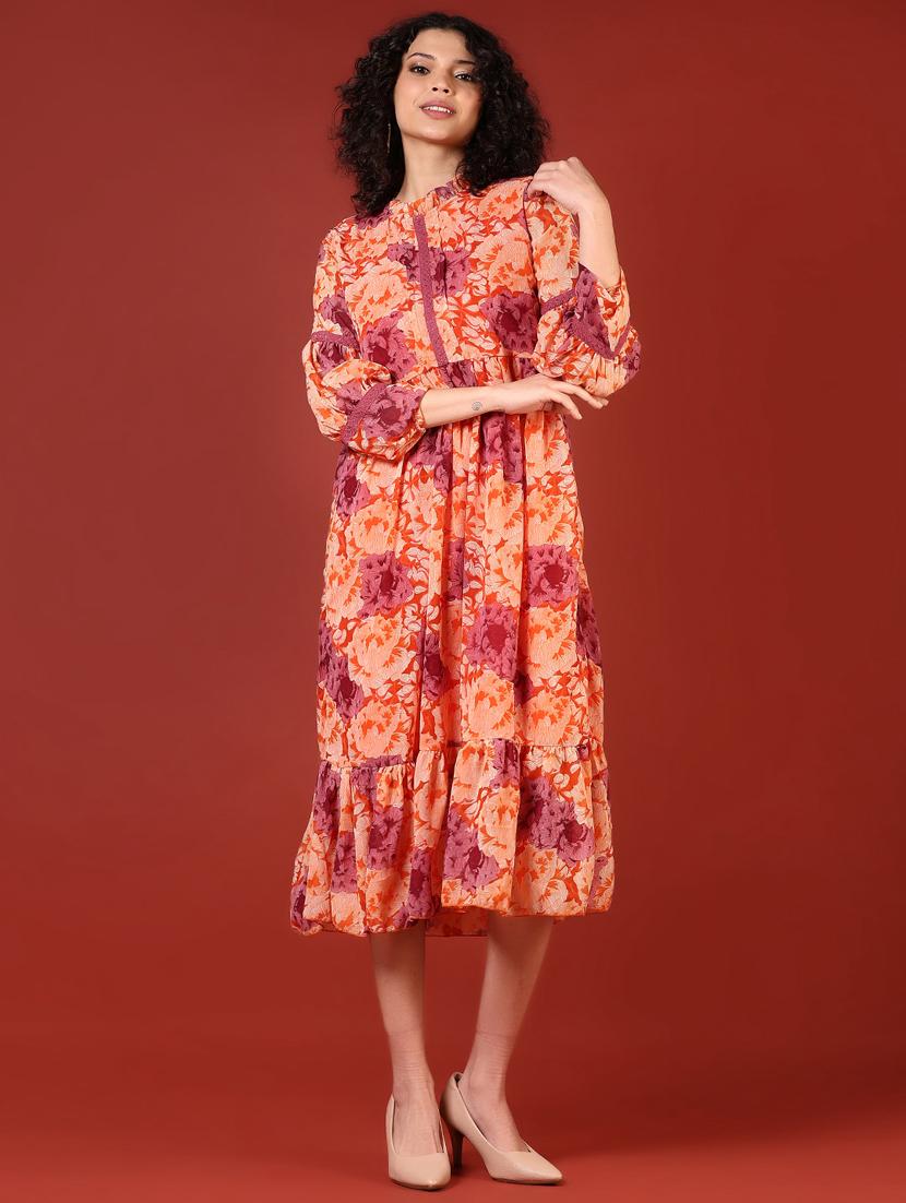 women floral print puff sleeve tiered dress - 21692853 - Standard Image - 1