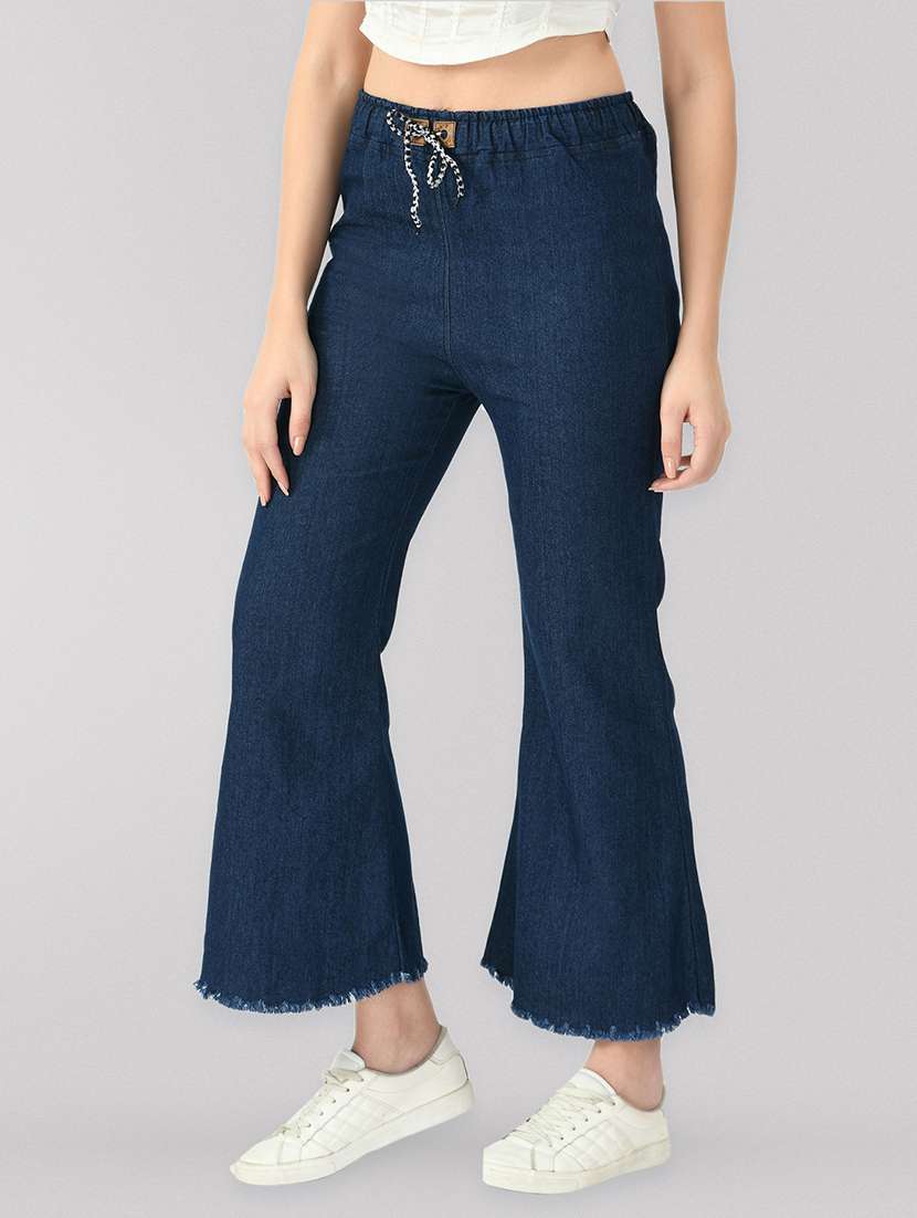 women solid mid rise bootcut jean