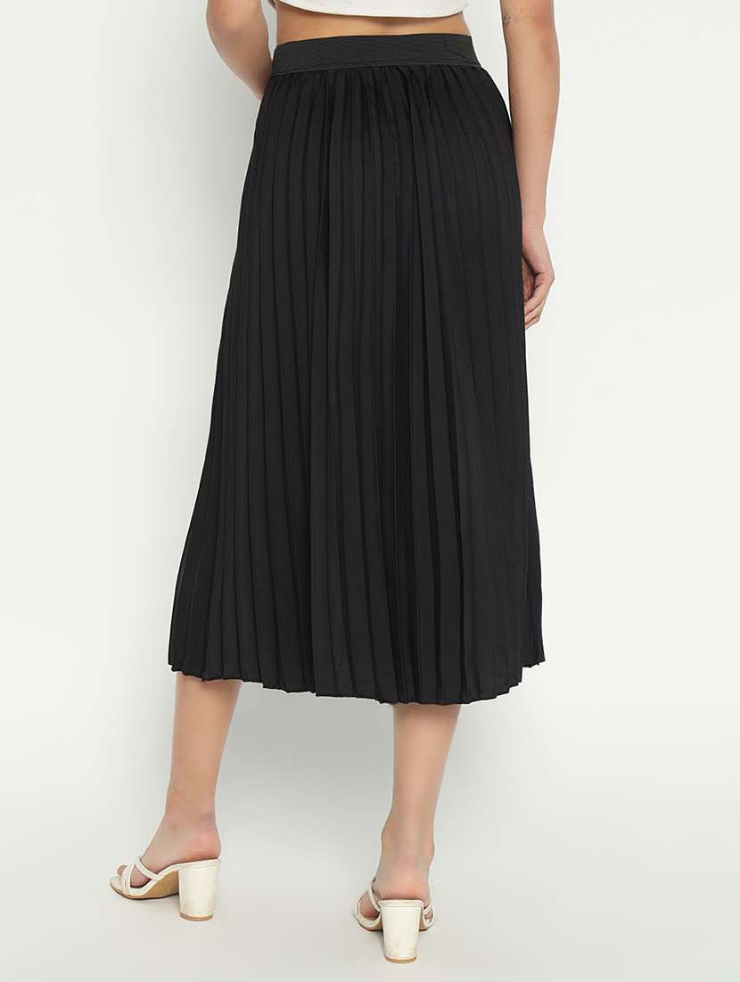 women solid high rise pleated skirt - 21693158 -  Standard Image - 1