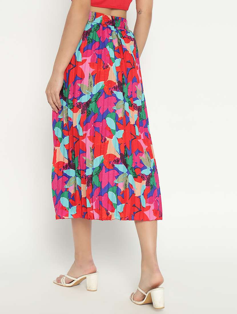 women printed high rise pleated skirt - 21693162 - Standard Image - 1