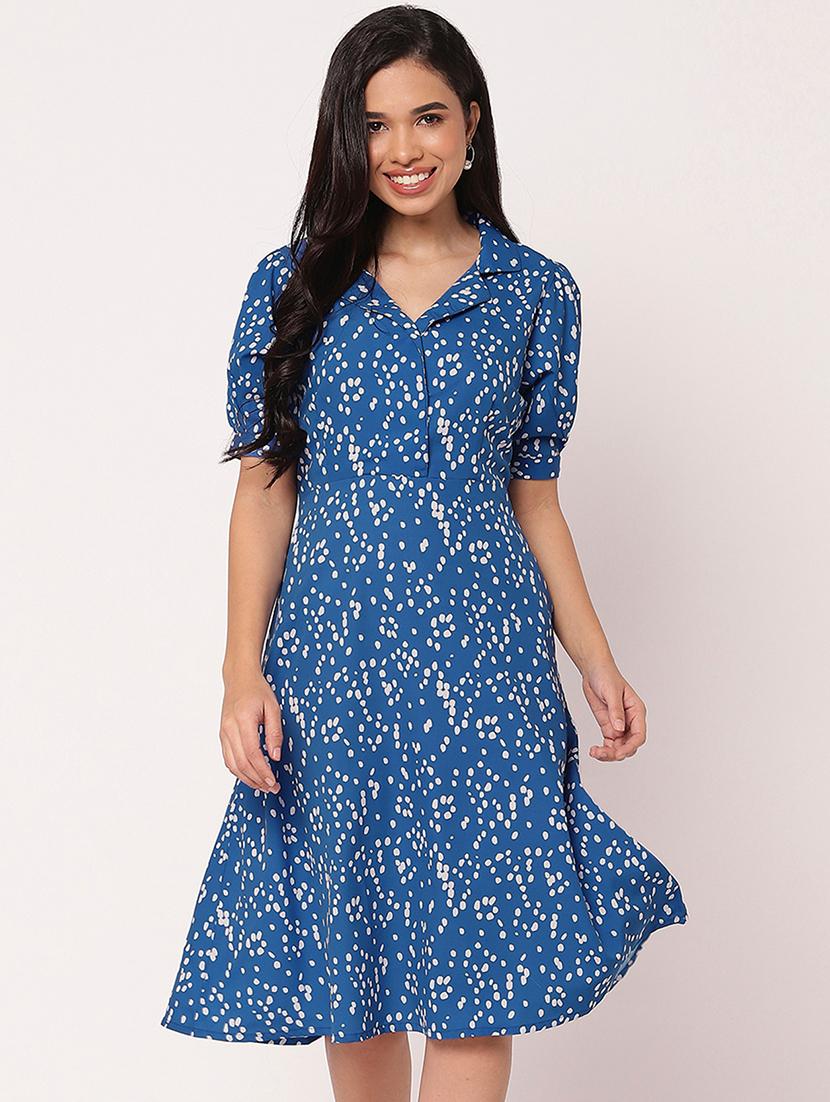 women printed puff sleeves a-line dress - 21693223 -  Zoom Image - 0