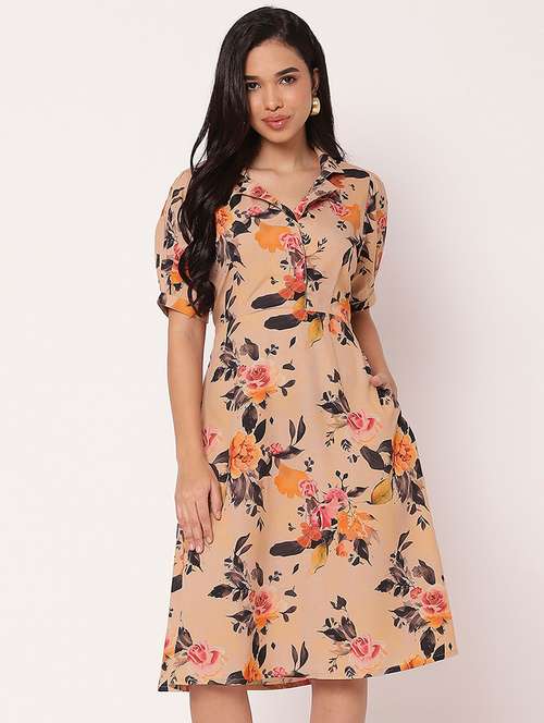 women floral print puff sleeves a-line dress - 21693224 - Standard Image - 0