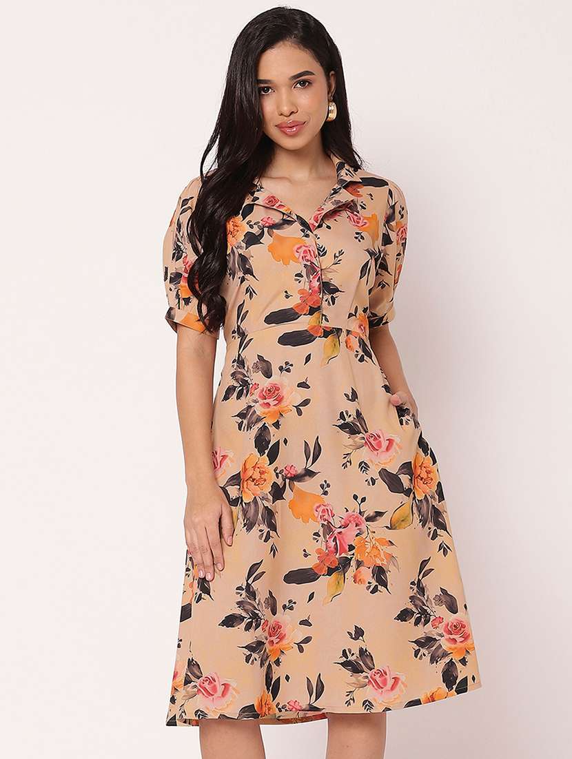 women floral print puff sleeves a-line dress - 21693224 - Zoom Image - 0