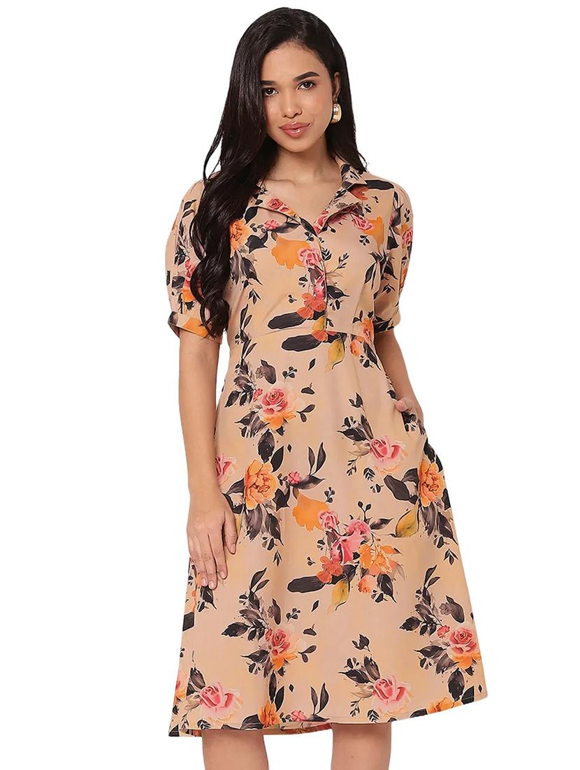 women floral print puff sleeves a-line dress - 21693224 -  Standard Image - 1
