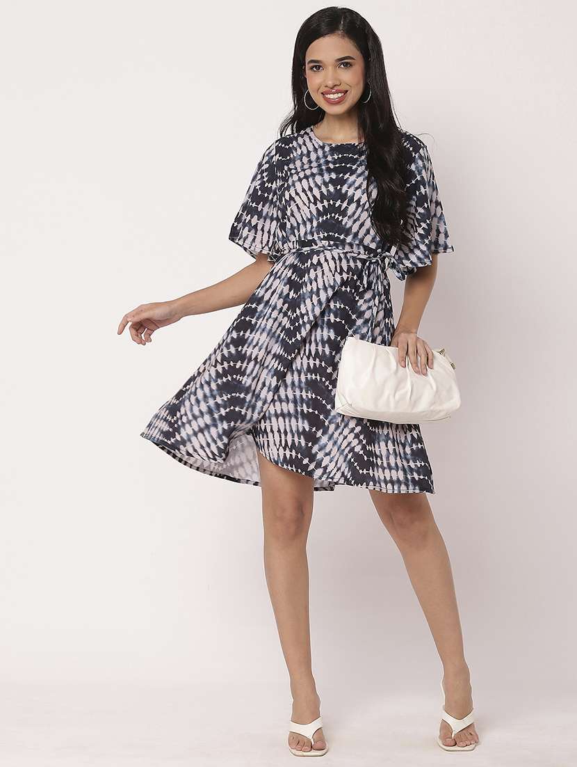women printed flute sleeves fit & flare dress - 21693226 -  Standard Image - 4