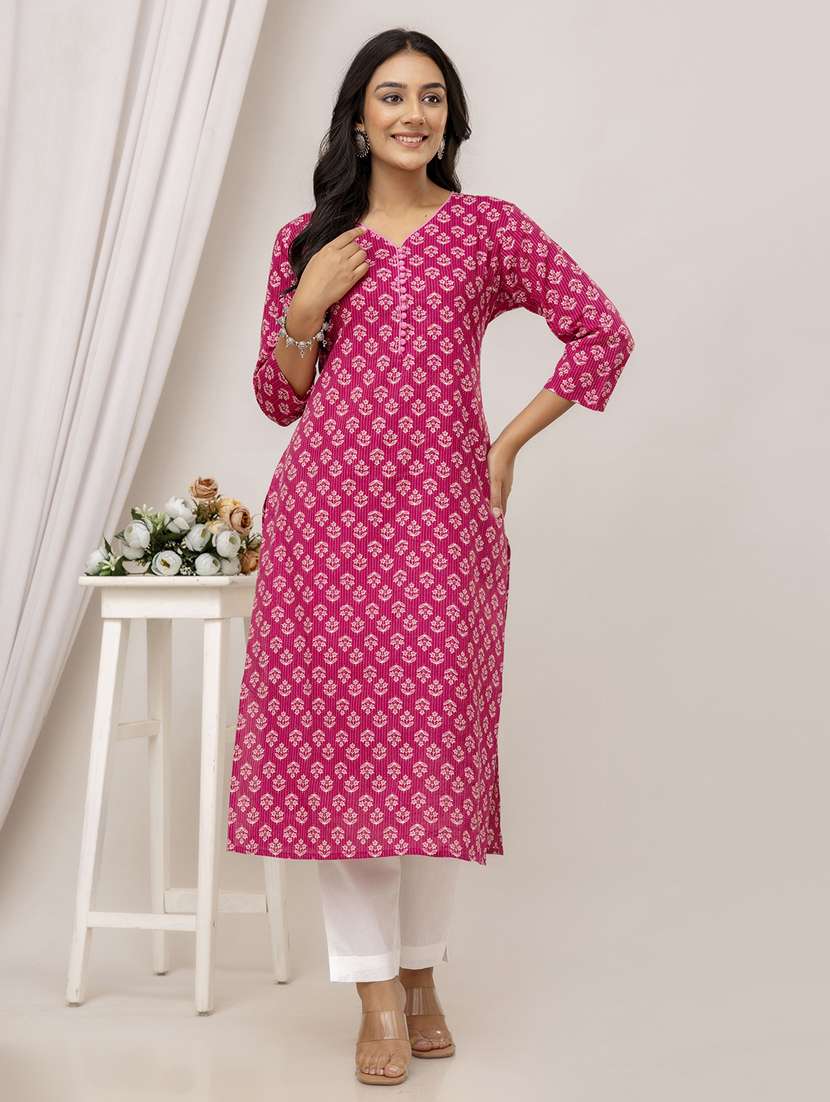 women three quarter sleeve straight kurta