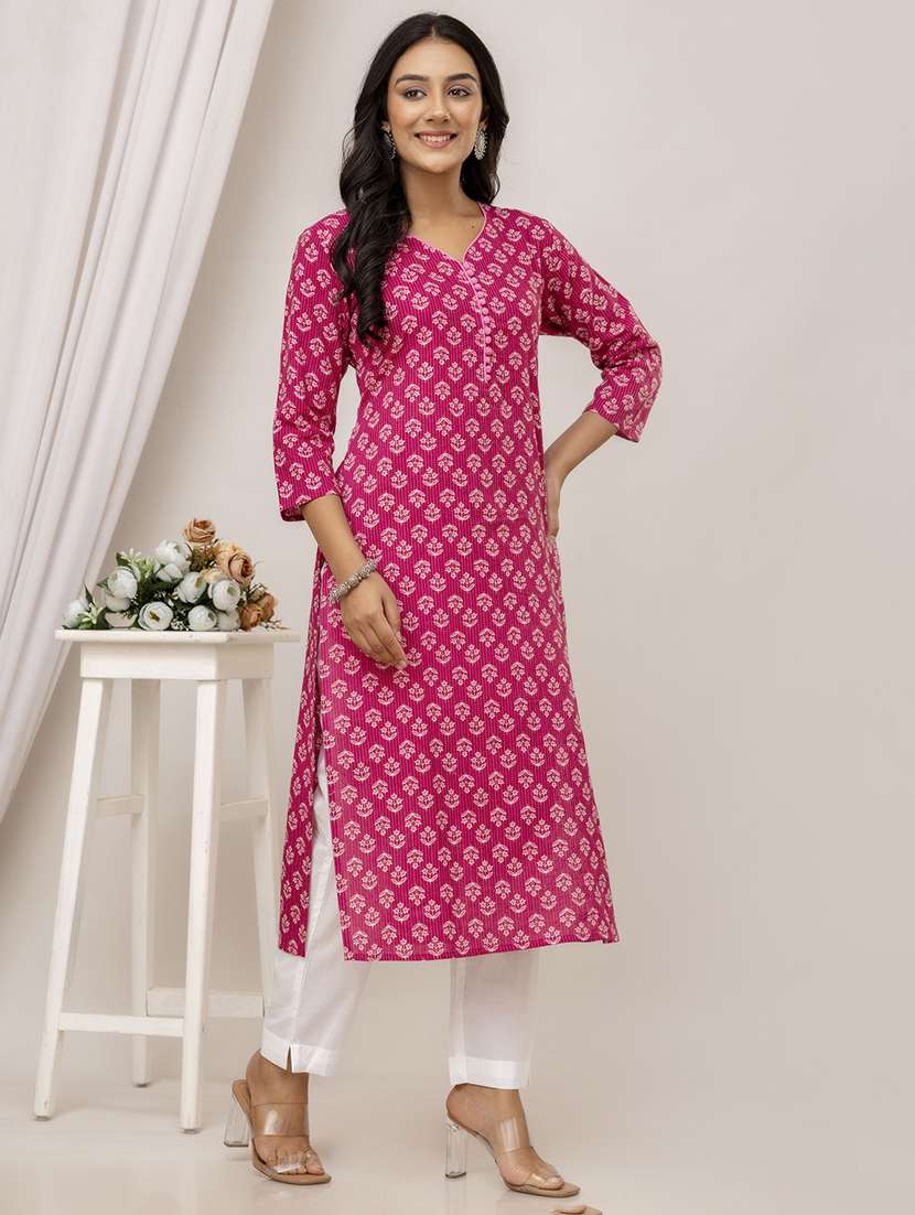 women three quarter sleeve straight kurta - 21693230 -  Standard Image - 1