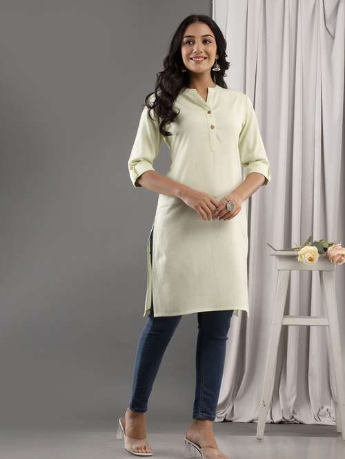 women solid roll up sleeve straight kurta - 21693236 -  Standard Image - 0