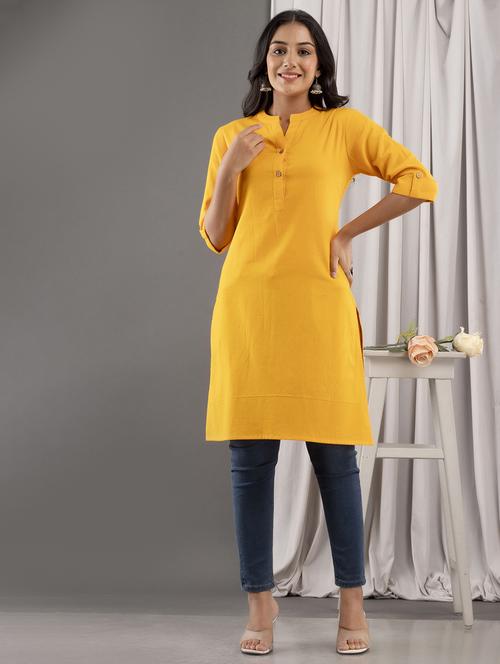 women solid roll up sleeve straight kurta - 21693237 -  Standard Image - 0