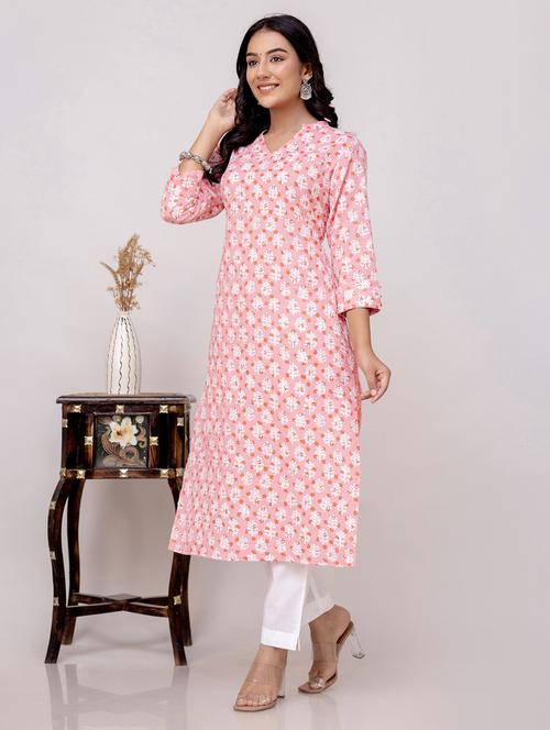 women three quarter sleeve straight kurta - 21693240 -  Standard Image - 0