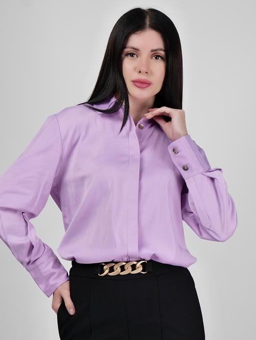 women solid collared long sleeves regular shirt - 21693244 - Standard Image - 0