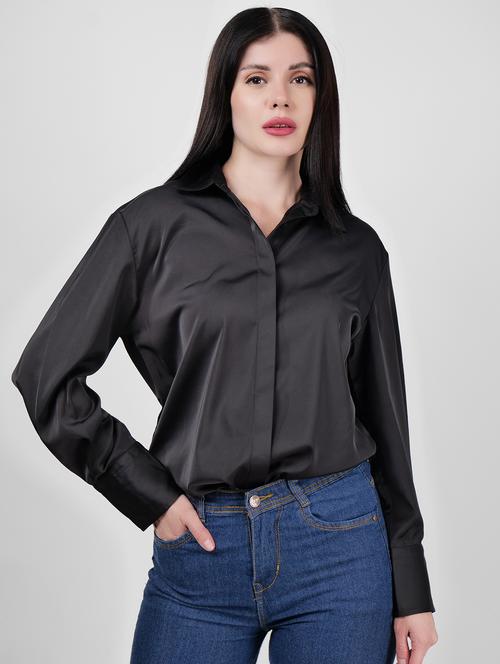 women solid collared long sleeves regular shirt - 21693247 - Standard Image - 0