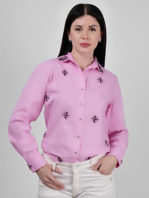 women embellished collared long sleeves regular shirt - 21693249 - Standard Image - 0