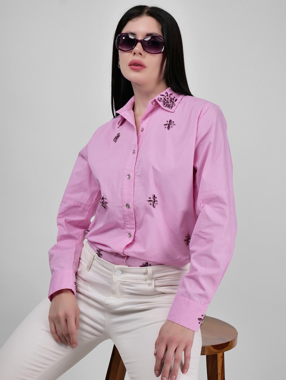 women embellished collared long sleeves regular shirt - 21693249 - Standard Image - 4
