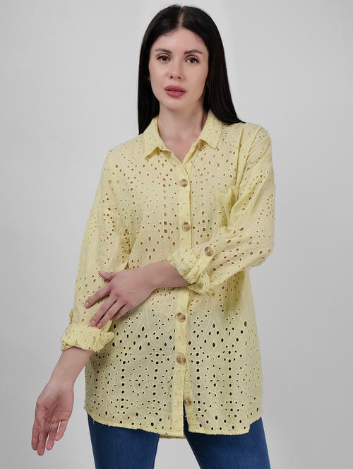 women schiffli detailed collared drop sleeves shirt - 21693253 -  Standard Image - 0