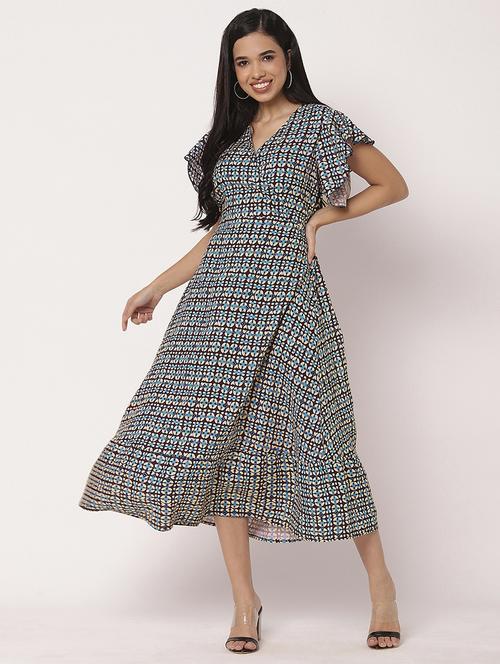 women printed flute sleeves tiered dress - 21693295 -  Standard Image - 0