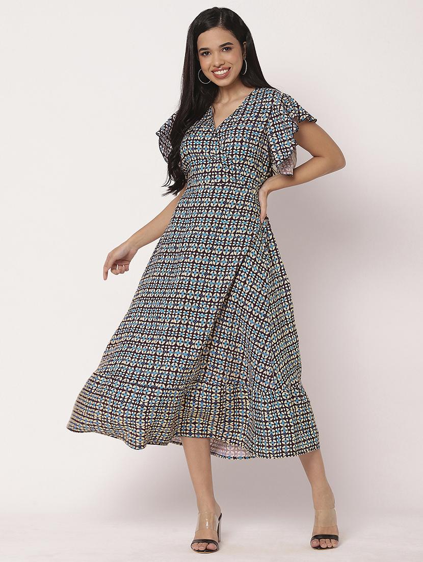 women printed flute sleeves tiered dress - 21693295 -  Zoom Image - 0
