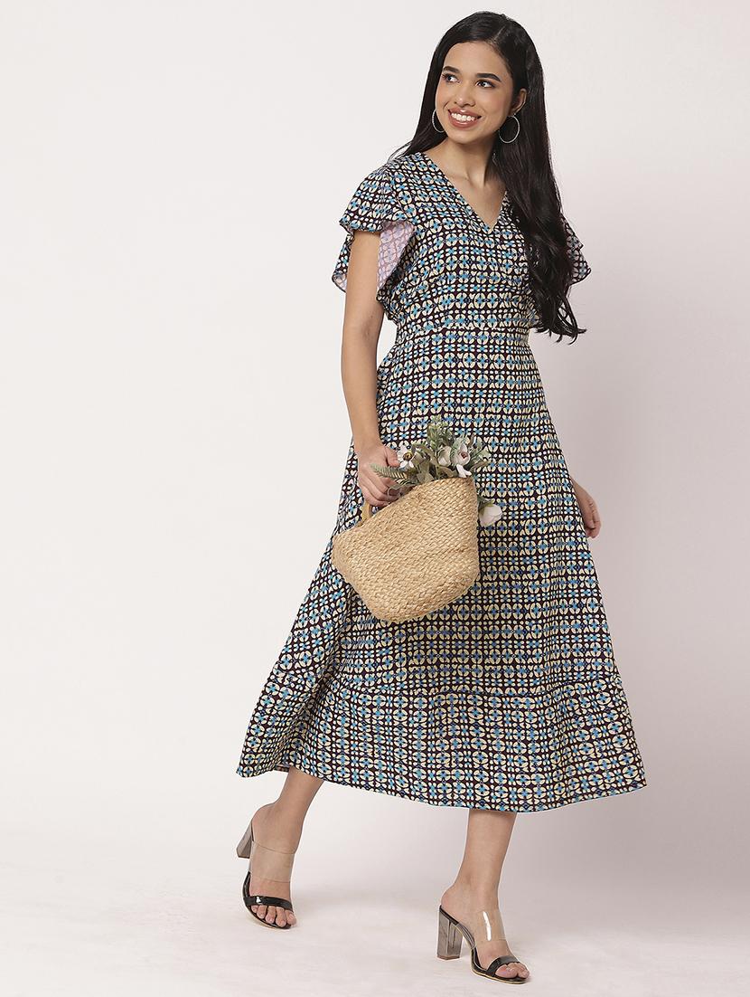 women printed flute sleeves tiered dress - 21693295 - Standard Image - 4