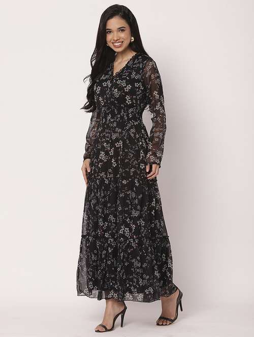 women floral print long sleeves tiered dress
