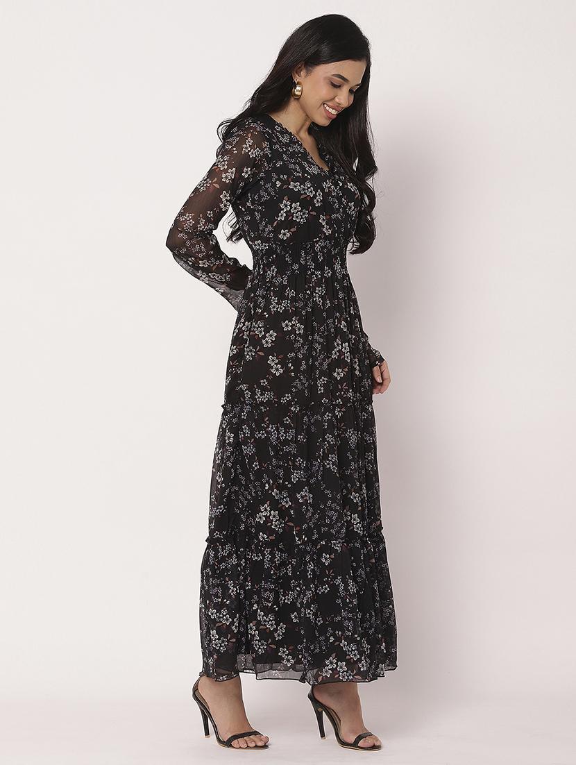 women floral print long sleeves tiered dress - 21693297 - Standard Image - 1