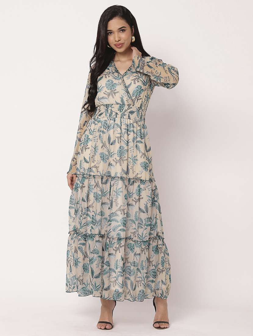 women printed long sleeves tiered dress - 21693298 - Zoom Image - 0