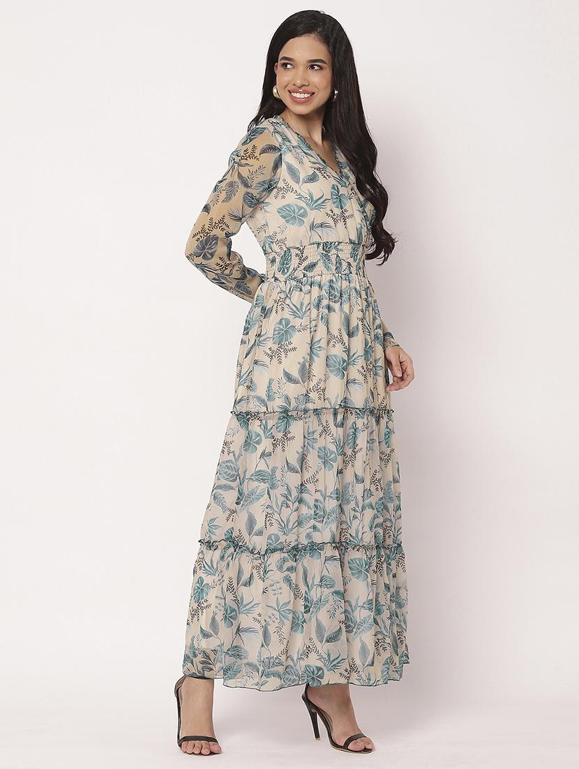 women printed long sleeves tiered dress - 21693298 -  Standard Image - 1