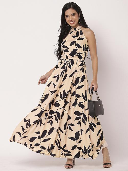 women printed halter neck sleeveless fit & flare dress - 21693299 - Standard Image - 0