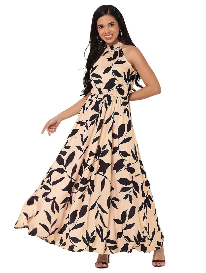women printed halter neck sleeveless fit & flare dress - 21693299 - Standard Image - 1