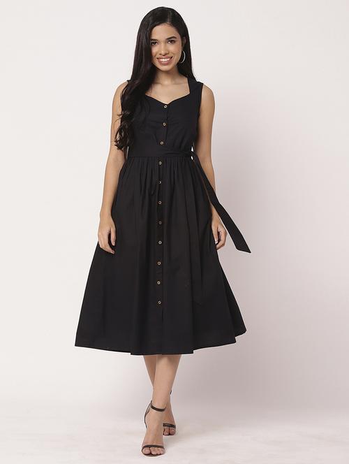 women solid sweetheart neck fit & flare dress - 21693302 - Standard Image - 0