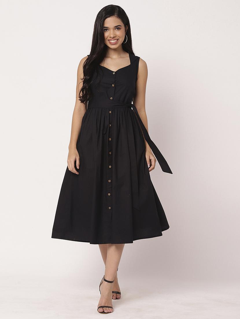 women solid sweetheart neck fit & flare dress - 21693302 - Zoom Image - 0