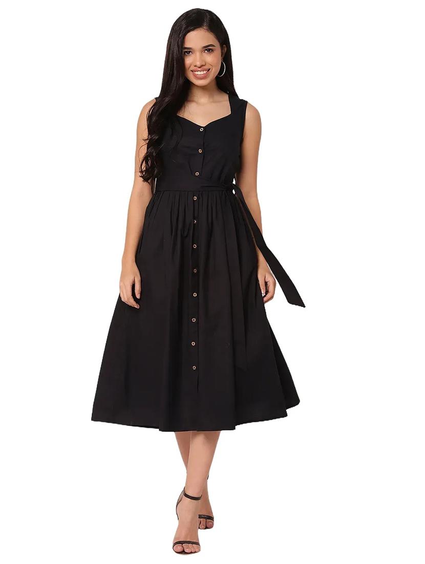 women solid sweetheart neck fit & flare dress - 21693302 - Standard Image - 1