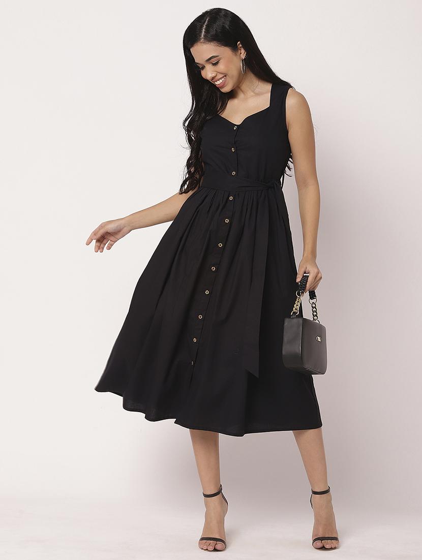 women solid sweetheart neck fit & flare dress - 21693302 - Standard Image - 4