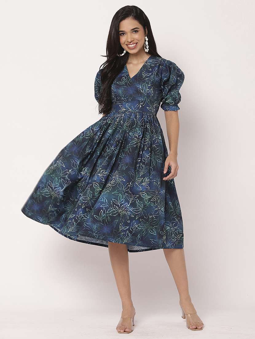 women floral printed v neck fit & flare dress - 21693305 -  Standard Image - 1
