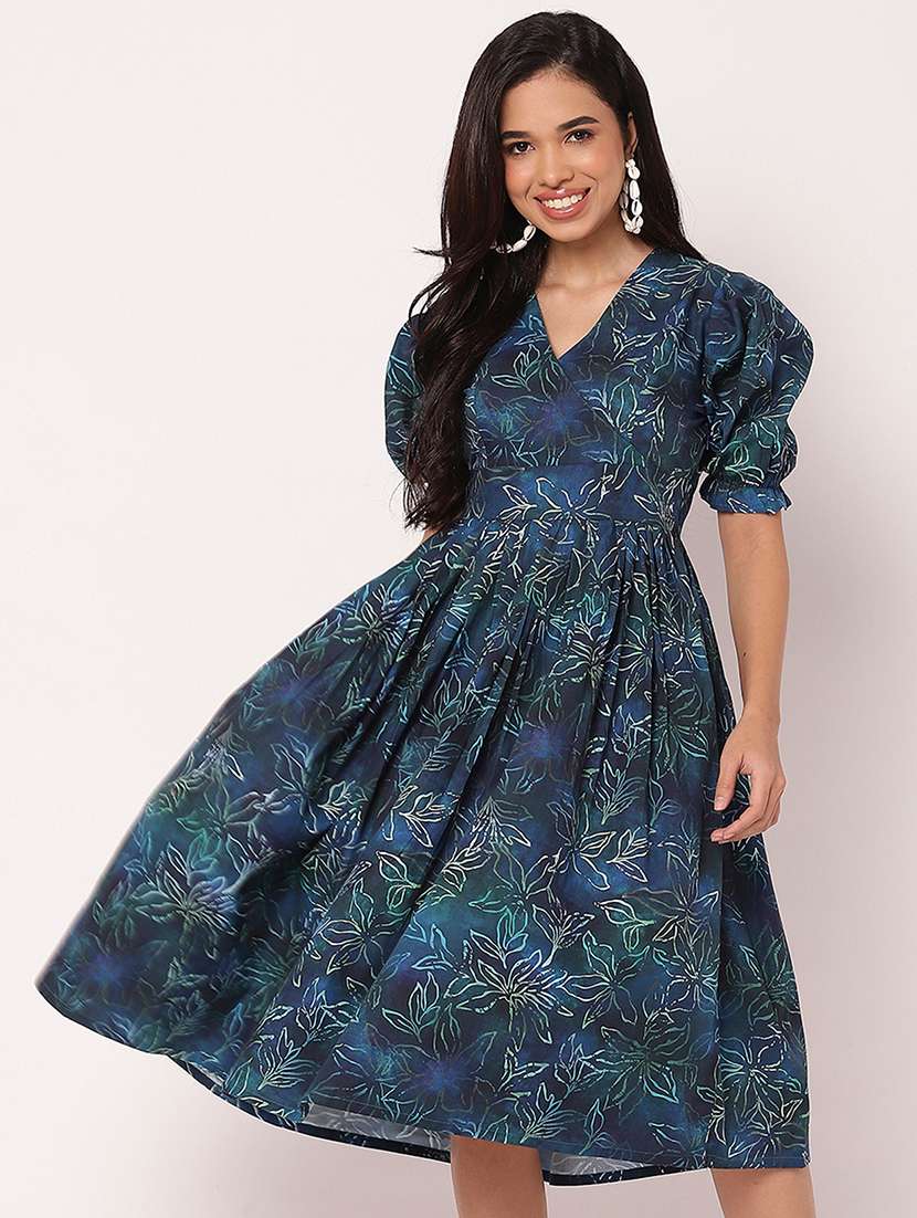 women floral printed v neck fit & flare dress - 21693305 -  Standard Image - 4