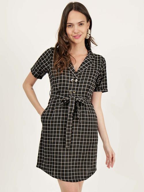 women checkered lapel collar a-line dress - 21693308 -  Standard Image - 0
