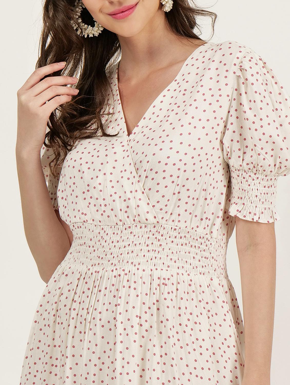 women puff sleeves polka dots tiered dress - 21693309 - Standard Image - 4