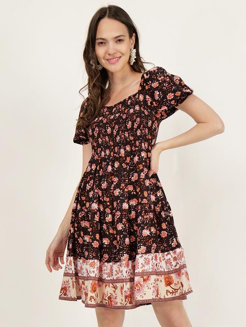 women square neck floral printed tiered dress - 21693311 -  Standard Image - 0