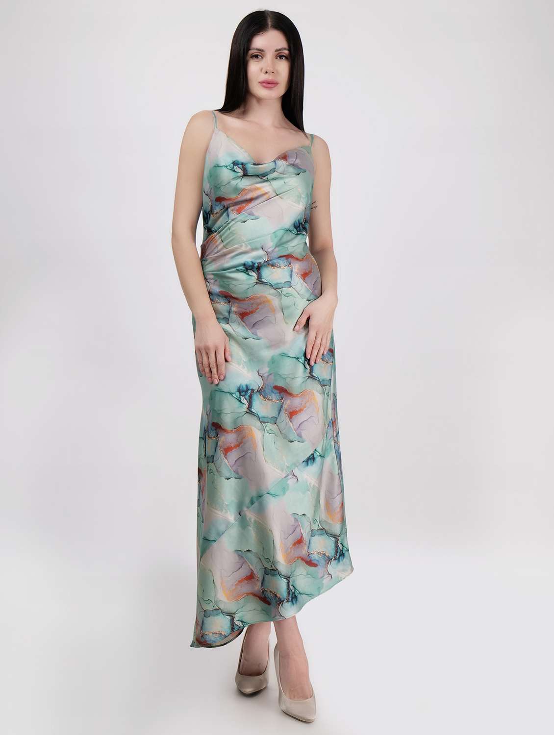 women cowl neck printed asymmetric dress - 21693319 -  Zoom Image - 0