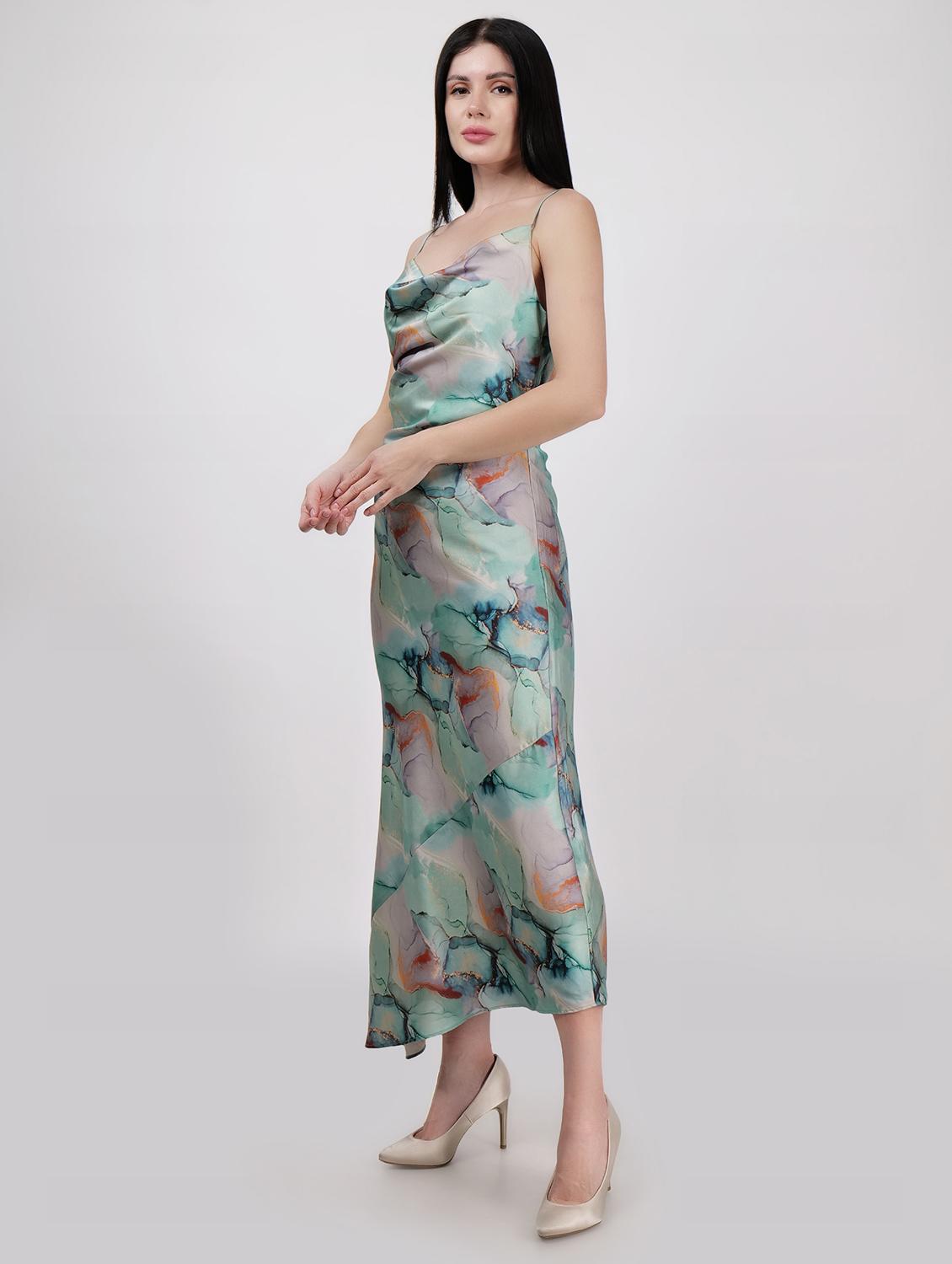 women cowl neck printed asymmetric dress - 21693319 - Standard Image - 1